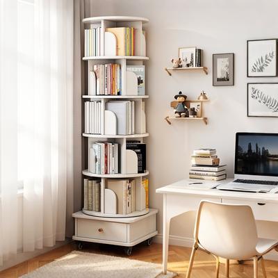 GDFStudio GDF Studio - Purling Modern 6-Tier Wood 360-Degree Rotating Bookshelf with Drawer Storage