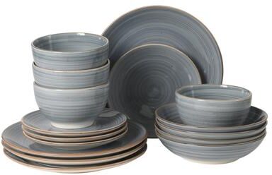 Gibson Home Stonebury 16 Piece Plates and Bowls - Handpainted Stoneware Dinnerware Set - Service for 4