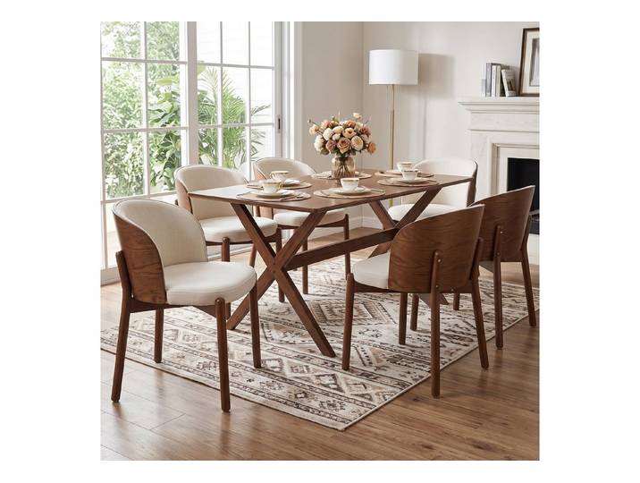 Fine Life Pro Esszimmersessel Esszimmerstuhl Massivholz 6er Walnuss, 6 Stühle, Walnuss, Esszimmer