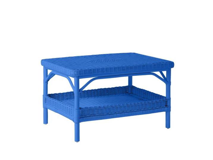 Table basse rectangulaire rotin laqué bleu grec