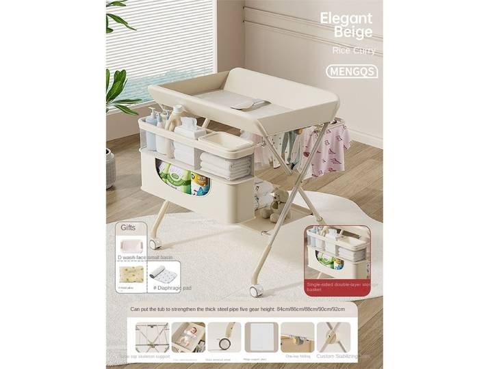 Table à langer Portable pliable pour bébé, Station à langer améliorée avec roulettes, hauteur réglable à cinq niveaux pour pépinière