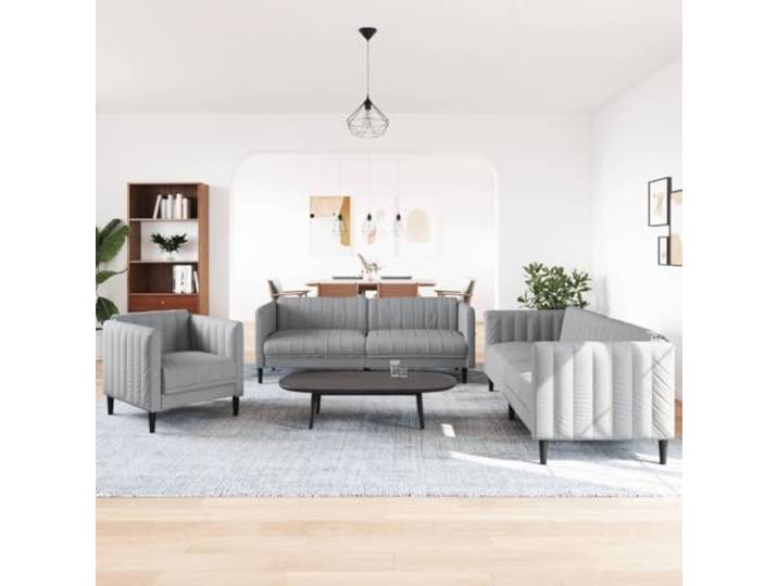 KTHLBRH Sofa-Set, 3-teilig, hellgrau, Stoff Sessel, 2- und 3-Sitzer-Sofa, Beine aus Massivholz, Füllung aus Schaumstoff, Belastung 110 kg