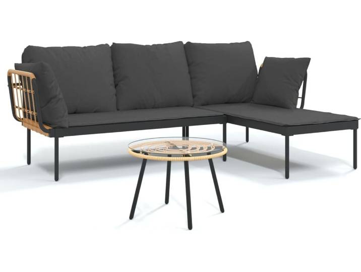 vidaXL 3-tlg. Garten-Lounge-Set mit Kissen Dunkelgrau Poly Rattan