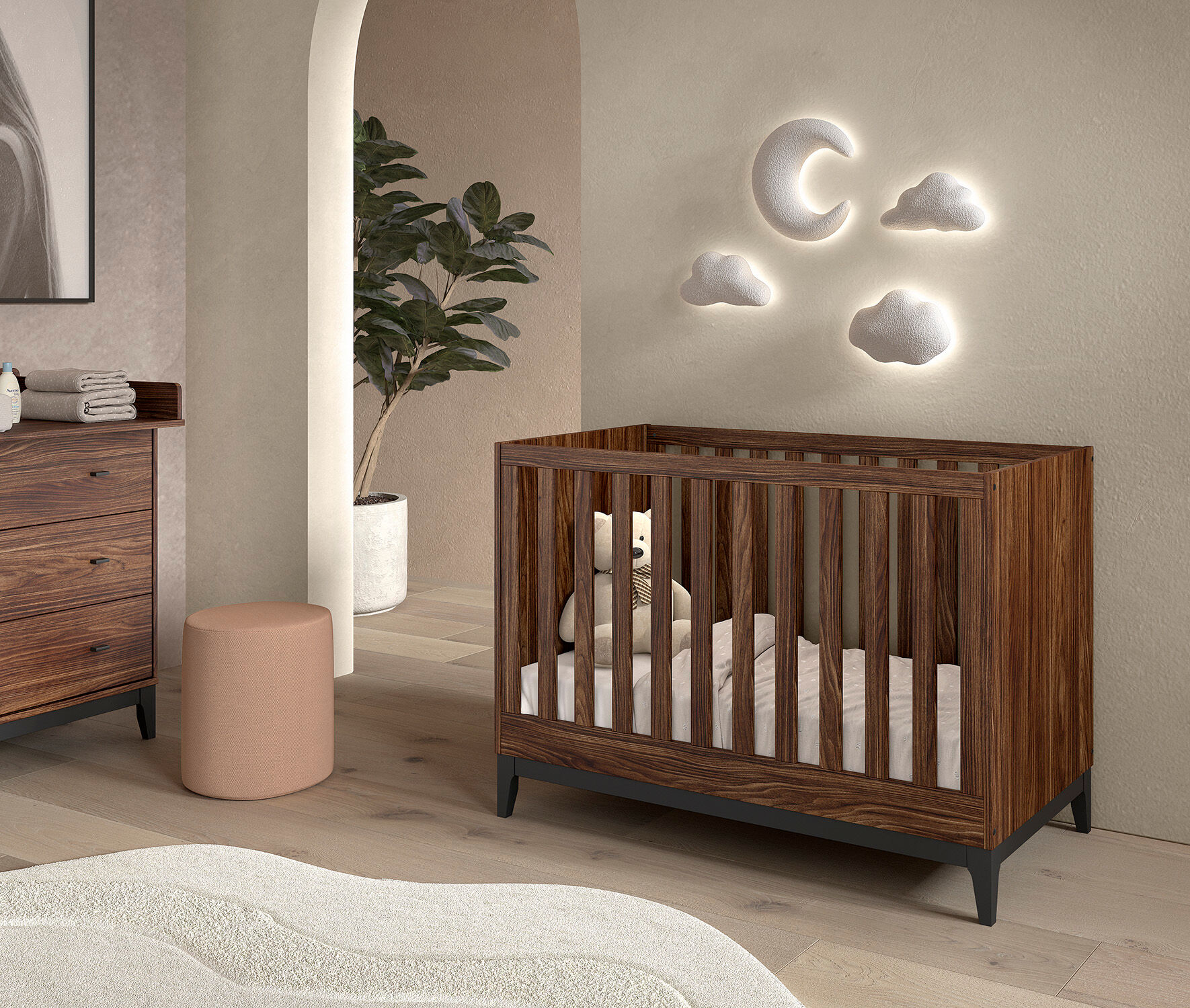 Babybett VIPACK "Ilyas 60 x 120 cm inkl. 3-fach verstellbarem Lattenrost", braun (nussbaum deko), B:123,6cm H:88,2cm L:123,6cm T:64,2cm, Holzwerkstoff, Babybetten, Babybett, Pflegeleichte Oberfläche in Dekor Nussbaum nussbaum deko Einbaulattenrost, Liegef