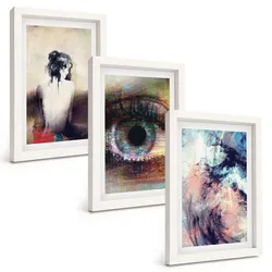 BILDER SET 3er Set - 20x30 cm Weißer Rahmen - Porträt einer Frau mit abstrakten Emotionen