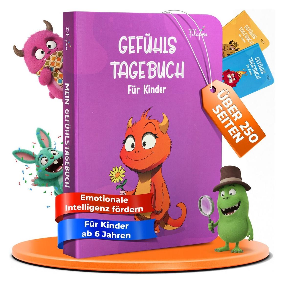 Filapen Gefühlstagebuch für Kinder ab 6 Jahre Emotions-Tagebuch für 100 Tage (GT-01-LILA)