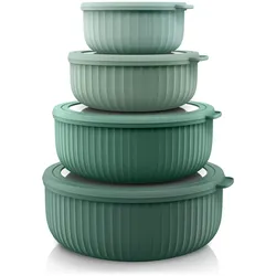 Arendo Salatschüssel, 4er Schüssel Set mit Deckel, 0,38 bis 2,4 Liter, Rührschüssel, grün