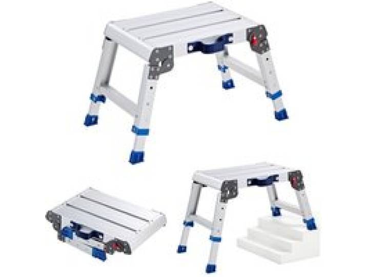 VEVOR Arbeitsplattform 419x305mm, Klappbare Arbeitsbühne aus Alu mit 226,8kg Tragkraft, 305-406mm Höhenverstellbare Laufbühne mit Sicherheitsverriegelung, Tragbare Stufenleiter für Haus Werkstatt