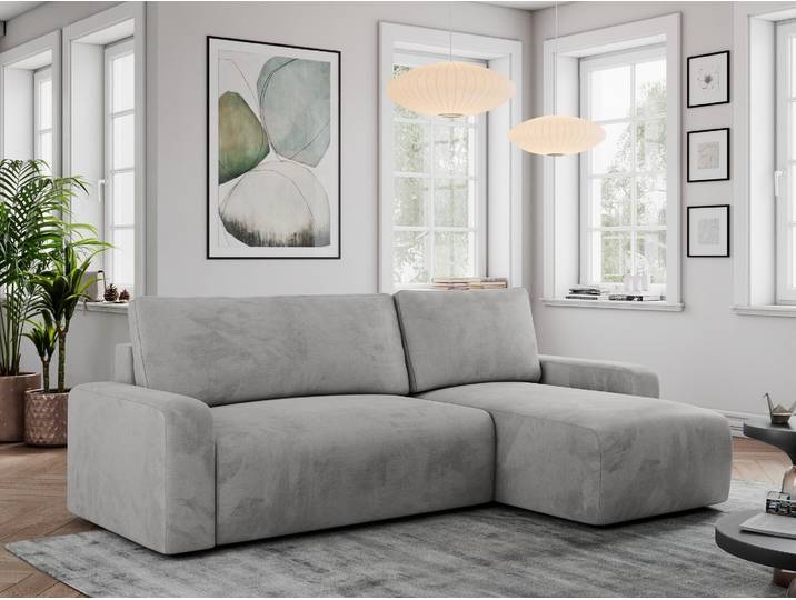 Velvet Stoff, Velvet Couch, Sofa mit Schlaffunktion und Bettkasten, Schlafsofa Velvet, Couchgarnitur Ecke Bettcouch, Velvet Stoff - ARGOS - Hellgrau Velvet