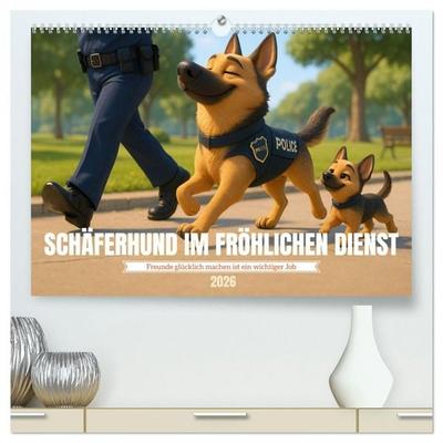 Schäferhund im fröhlichen Dienst (hochwertiger Premium Wandkalender 2026 DIN A2 quer), Kunstdruck in Hochglanz