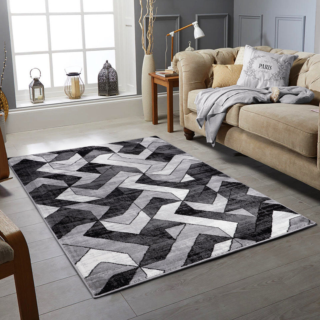 17 Stories Cassio Rectangle Geometric Dhurrie Washable Area Rug Silver Rectangle 200 x 290cm
