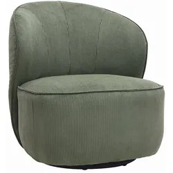 Drehbarer Design-Sessel aus geripptem Samtstoff in Khaki-Grün AMBER