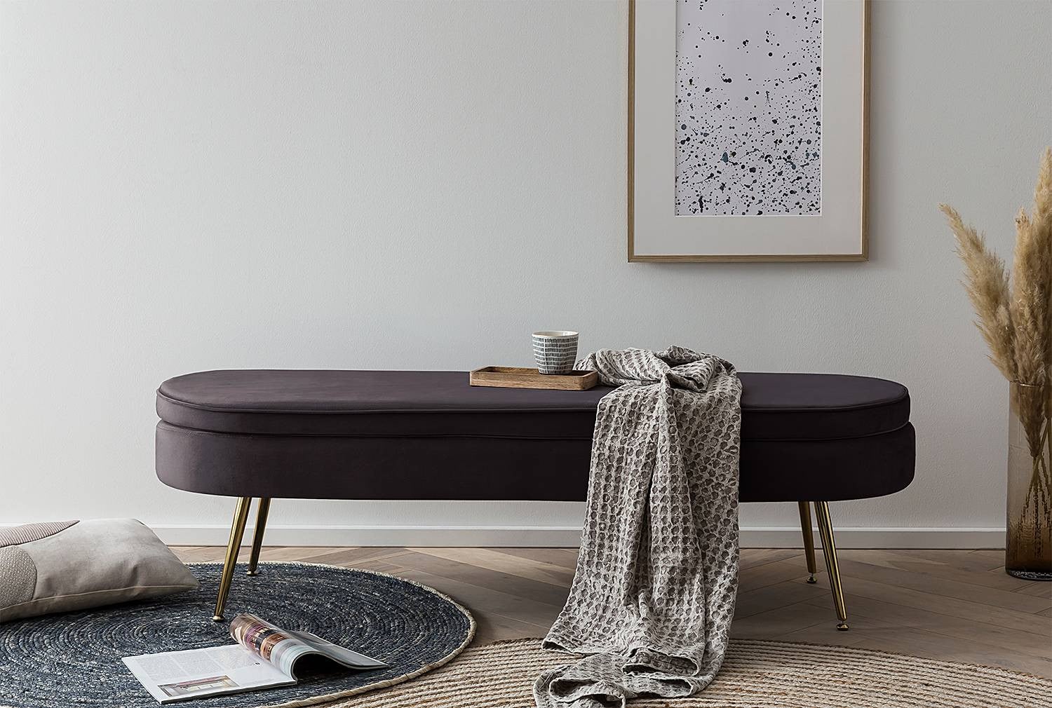 home24 Gestoffeerde bank Brünn zwart met fluwelen bekleding