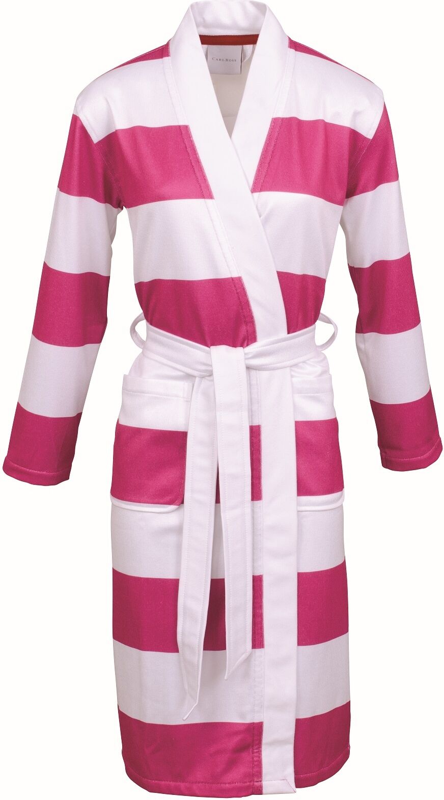 Damenbademantel CARL ROSS "wash&wear" Gr. 48, pink (pink, weiß), L:110cm, Frottier, Hausmäntel, Damenbademantel, Kimono pink, weiß 48/50 L: 110cm