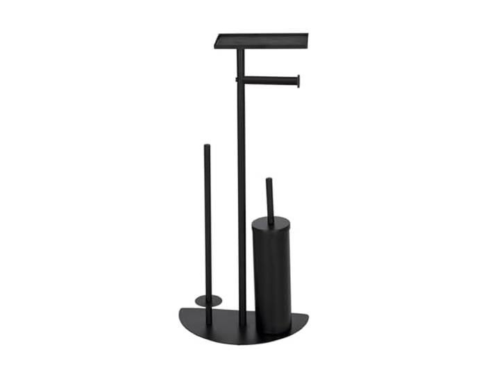 WENKO Cosenza Neo Brosse WC sur Pied avec étagère et Porte-Brosse en Acier laqué Mat Noir