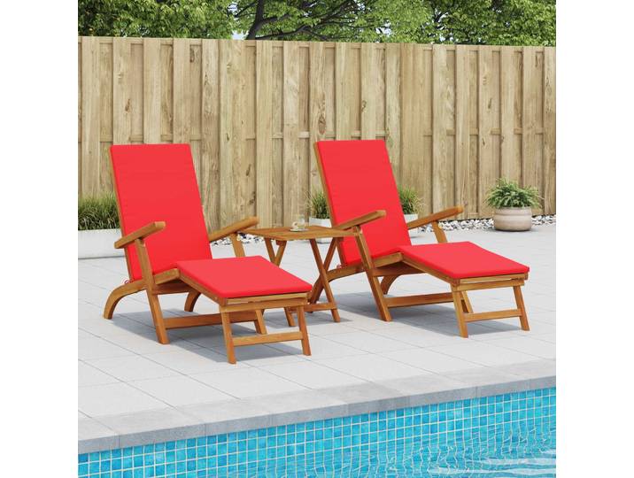 vidaXL Reclining and Folding Sunlounger 2 stk. Massivholz Akazie Rot