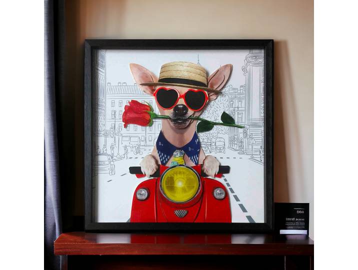 Tableau Décoratif Chien au Scooter