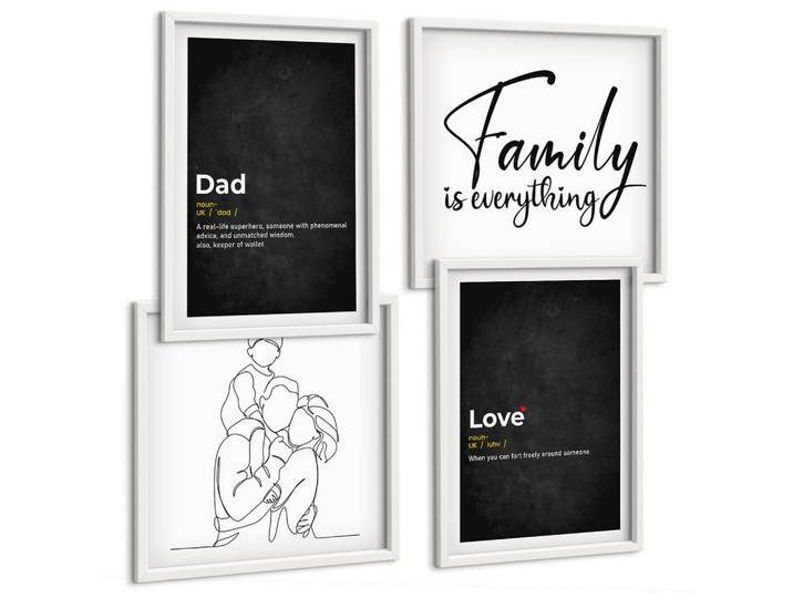 Tulup Bilder SET 4er Set - 50x50 cm & 40x60 cm Weißer Rahmen - Definitionen der Liebe in Familienzeichnungen, Kunststoff, Rechteckig, 50x50 cm, Fotografie, Bilder & Rahmen, Bilder