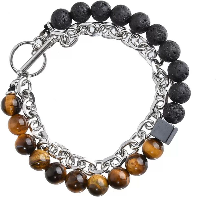 INF Vulkanstein Perlenarmband - Natürliches, einzigartiges Eisenketten-Armband Mode-Armreif