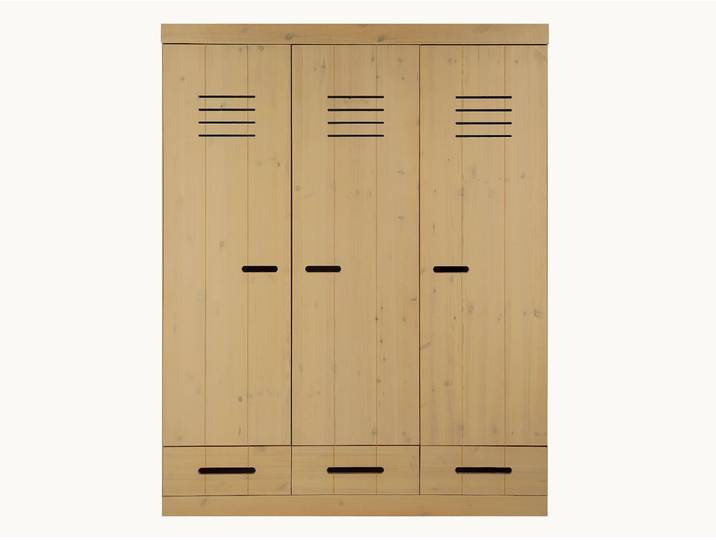 Drehtüren-Kleiderschrank Junior - 3-türig - Kiefer, weiß-lasiert