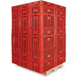 BRB 1 Palette / 78 Stück Stapelkörbe/Bäckerkästen in 5 Größen, Grundmaß LxB 600 x 400 mm, H 90 mm, 150 mm, 240 mm, 320 mm, 410 mm, Farbe rot