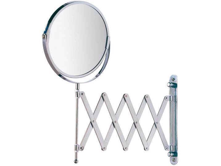 Wandspiegel WENKO Exclusiv , grau (chromfarben), B:19cm H:38,5cm T:50cm, Kunststoff, Stahl, Spiegel, Wandspiegel, 3-fach Vergrösserung