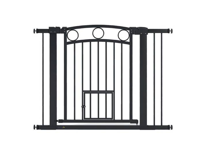 MC Star Türschutzgitter Haustiertor, 77 cm Treppengatter, verstellbare Breite 76-104 cm (mit Katzentür, für Treppen und Türöffnungen, Schwarz)
