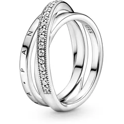 Pandora 199057C01 Damen-Ring Silber Dreifach Gekreuzte Pavé Schienen, 56/17,8