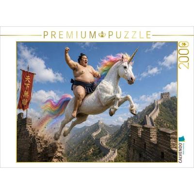 CALVENDO Puzzle Sumoringer und Einhorn | 2000 Teile Lege-Größe 90x67cm Foto-Puzzle für glückliche Stunden