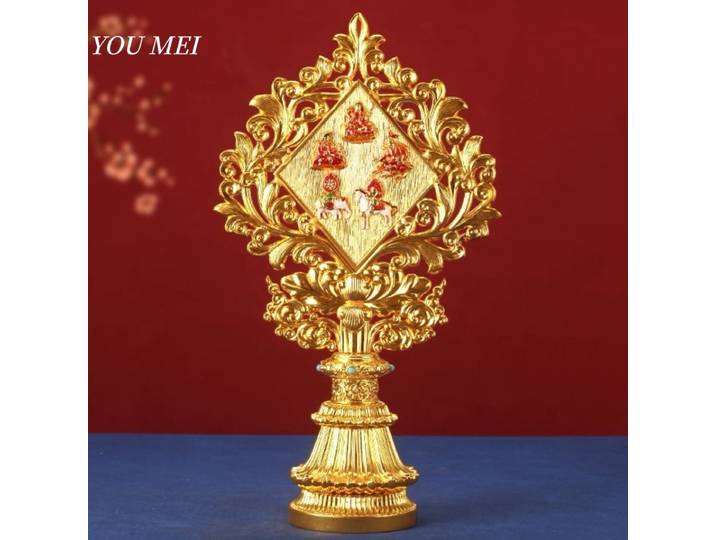 Roue dorée de style tibétain, gravure en alliage, huit autels de bon augure, ornement de bureau, roue dorée antrique, article bouddhiste religieux