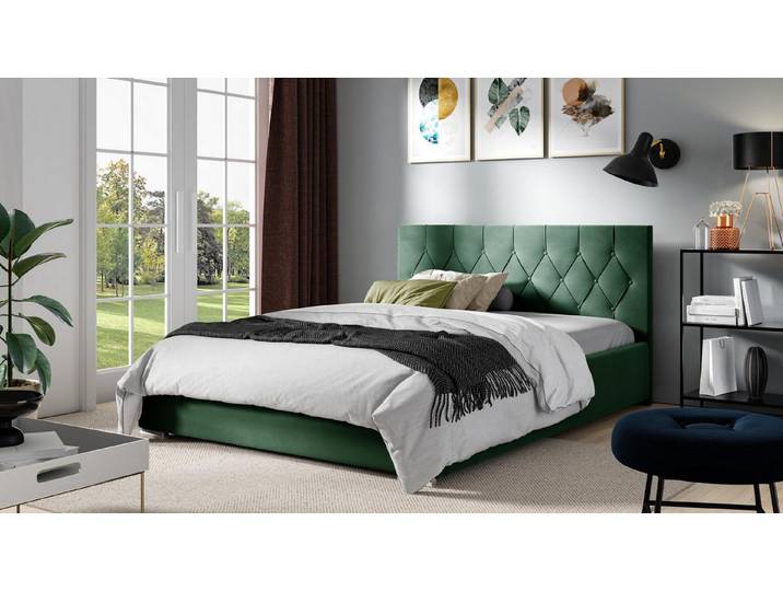 JVmoebel Polsterbett Eleganter Doppelbett-Rahmen aus Textil in ansprechendem Grünton, Made in Europa