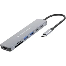 Conceptronic Dock USB-C->HDMI,2xUSB-A,2xUSB-C,SD,TF 0.25m (USB-C, 7 Ports), Dockingstation + USB Hub, Grau