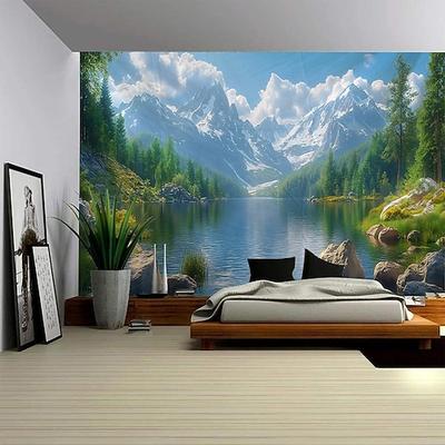 Natur Wandteppich Kunst Dekor Decke Vorhang Picknick Tischdecke hängend Haus Schlafzimmer Wohnzimmer Wohnheim Dekoration Wald Landschaft Sonnenschein durch Fluss