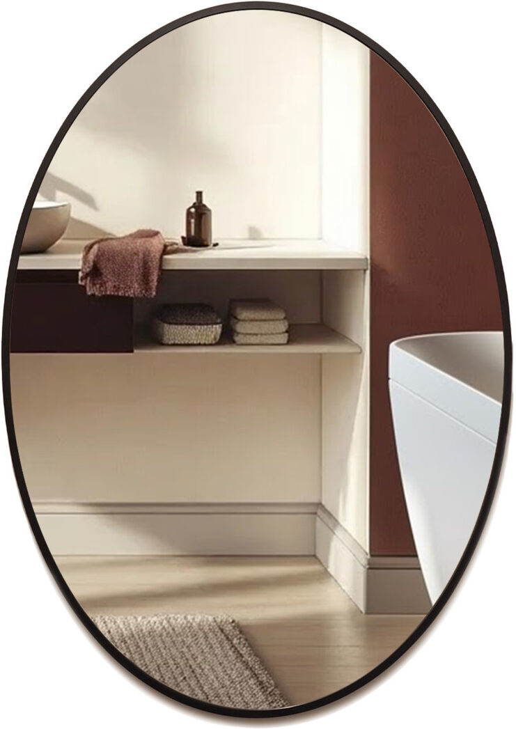 Latitude Run Mood Premium Oval Bathroom Mirror Framed Wall Mounted, Frame Modern & Stylish Matte Black 50cm x 40cm