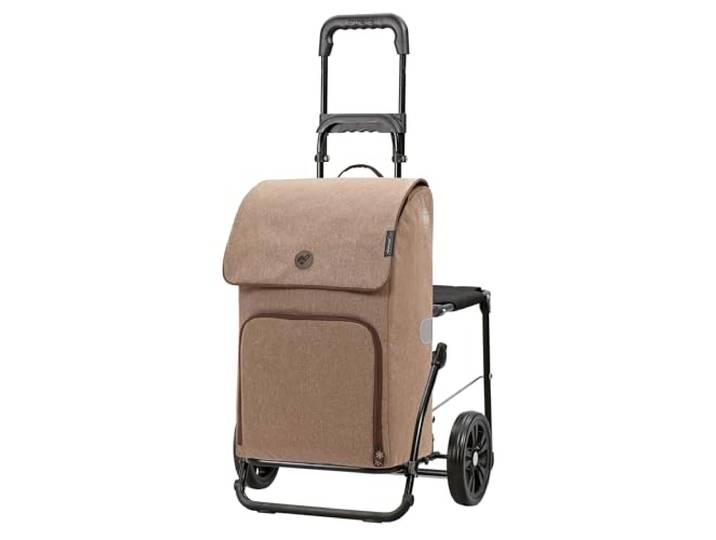 ANDERSEN Einkaufstrolley - Komfort Shopper Ipek Maxi Sand mit Sitz, klappbar, aus Stahl, bis 50 kg - Tasche als Kühltasche, mit Zwischenboden, Reflektoren, 40 L