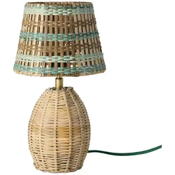 RICE Kleine Natur-Rattan Tischlampe, Braun Gestreift - H 17,5 cm