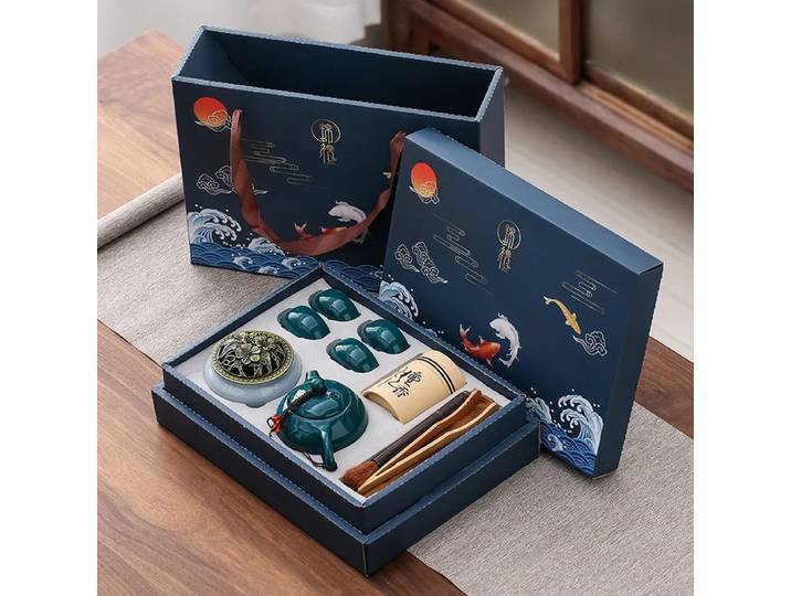 Kungfu service à thé un Pot quatre tasses peut poêle en bois de santal tasse en céramique chinoise brûleur d'encens boîte-cadeau cérémonie