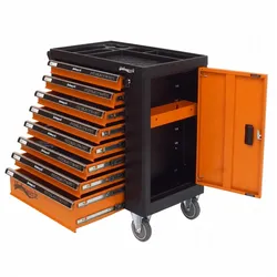 Enders Holmwerk® Werkstattwagen leer 8 Schubladen 84 x 46 x 90 cm orange-schwarz mit Seitentür