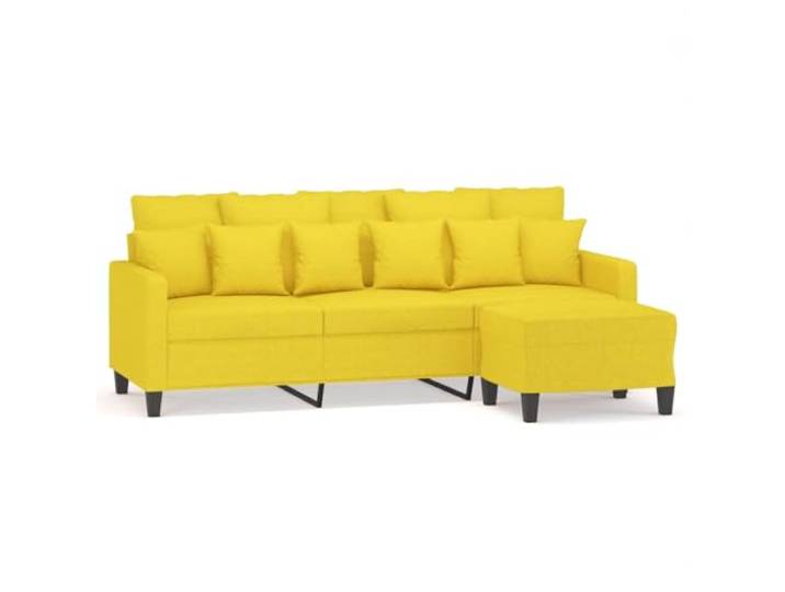 Makastle 3 Sitzer Sofa Couch mit Hocker Hellgelb 180 cm Stoff