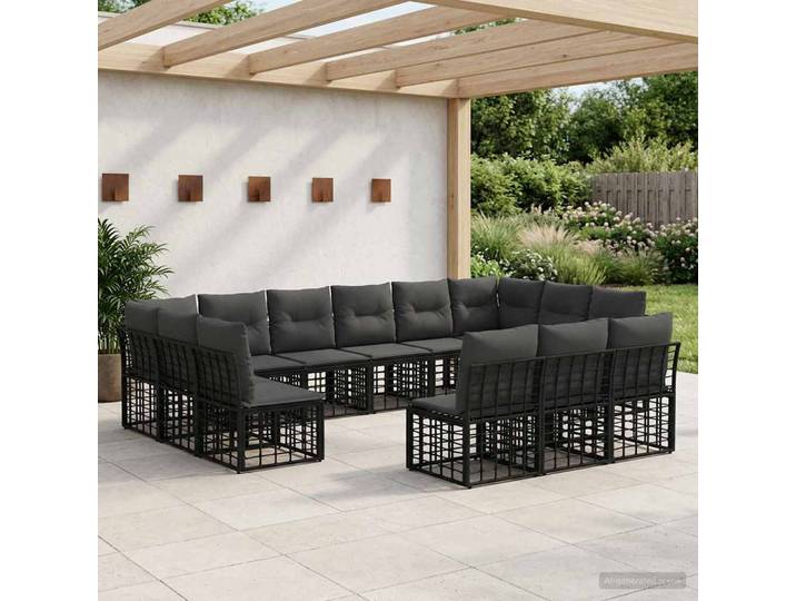 vidaXL Outdoor-Sofagarnitur 13 stk. 13-Sitzer Schwarz und Dunkelgrau