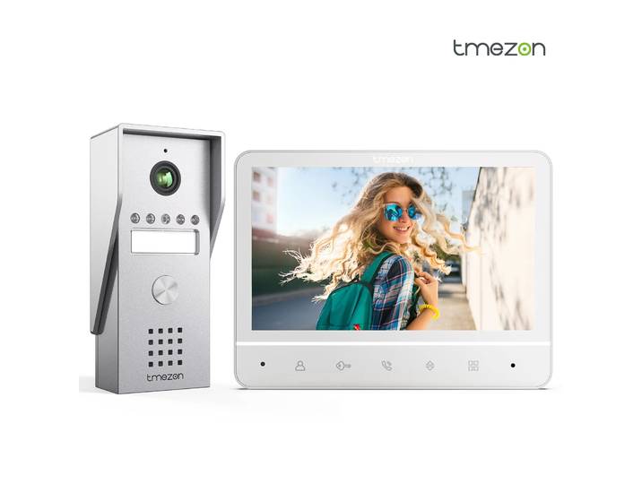 TMEZON Interphone vidéo 4 fils, interphone avec sonnette, interphone avec caméra, écran couleur 7 pouces, 120 ° Caméra à vision large angle