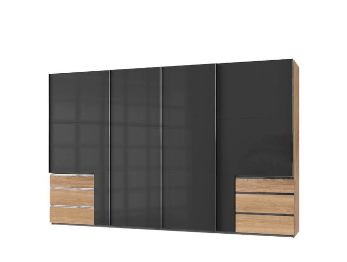 Schwebetürenschrank Level 36 C 350 x 216cm Mehr als 5 Schubladen Hochglanz Grau/Eiche Dekor