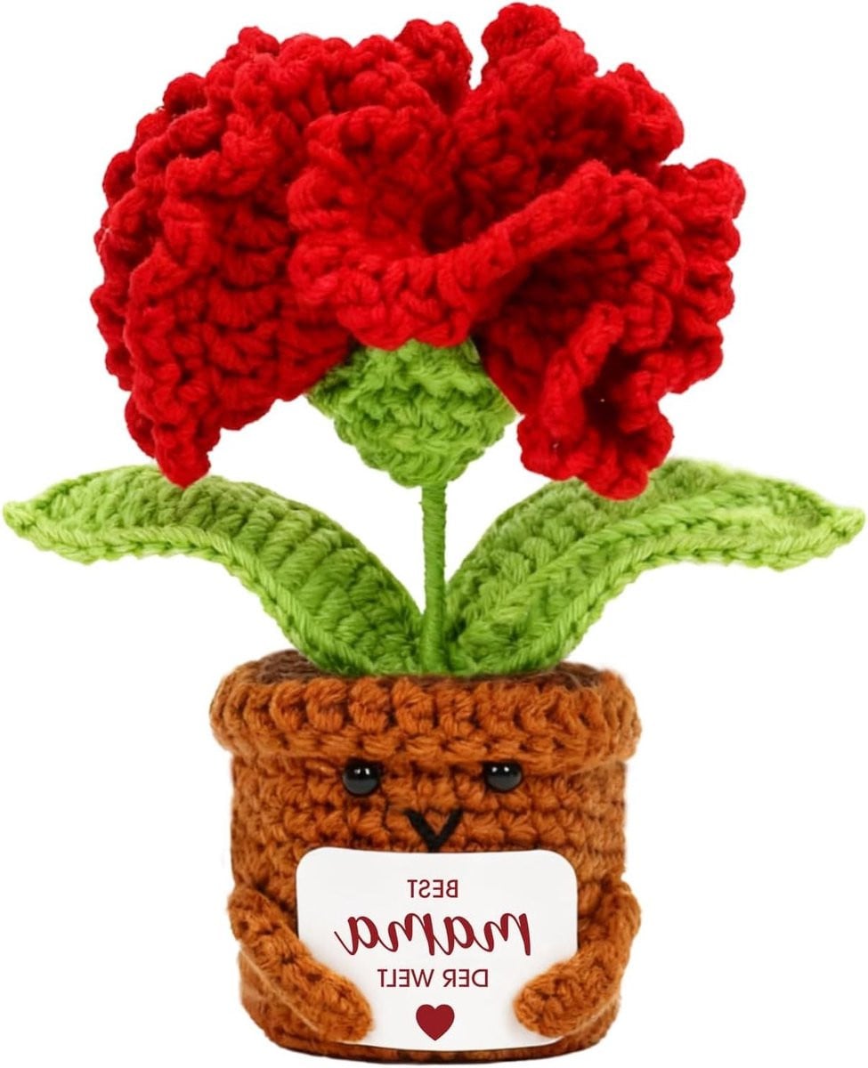 Gehaakte Anjer Kunstbloem Decoratie Rood - 17 cm