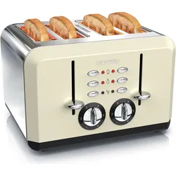 Arendo Edelstahl Toaster 4 Scheiben, Automatik, Edelstahl, Wärmeisolierendes Doppelwandgehäuse, beige, Toaster, Beige