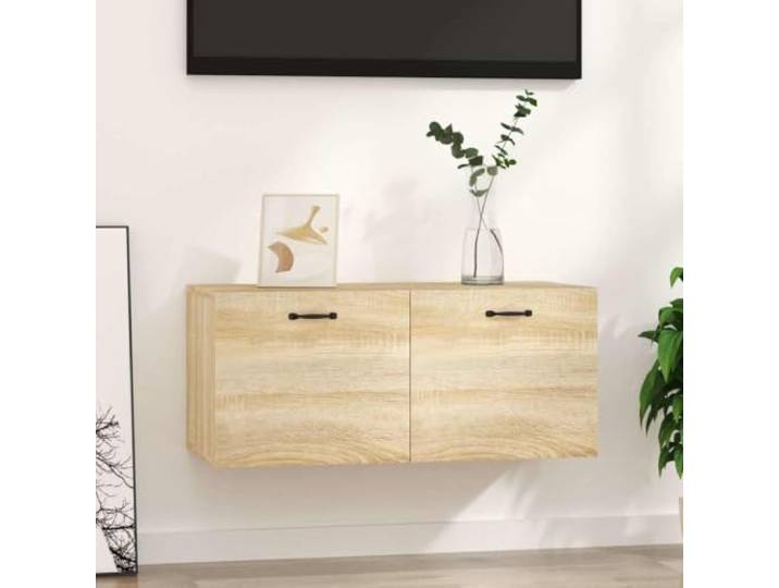 IBUQDDV Wandschrank Sonoma-Eiche 80x36,5x35 cm Holzwerkstoff Hängeschrank Schwebeschrank, Fächer, TV-Schrank, Arbeitszimmer, Wandmontage, Sonoma-Eiche, Holzwerkstoff