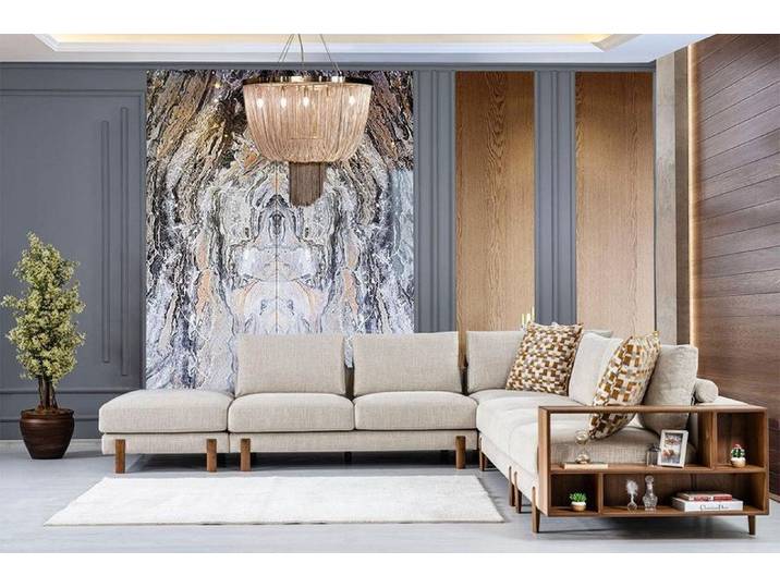 Xlmoebel Ecksofa Beiges Ecksofa in L-Form aus hochwertigem Textil, Ecksofa L-Form, Hergestellt in Europa