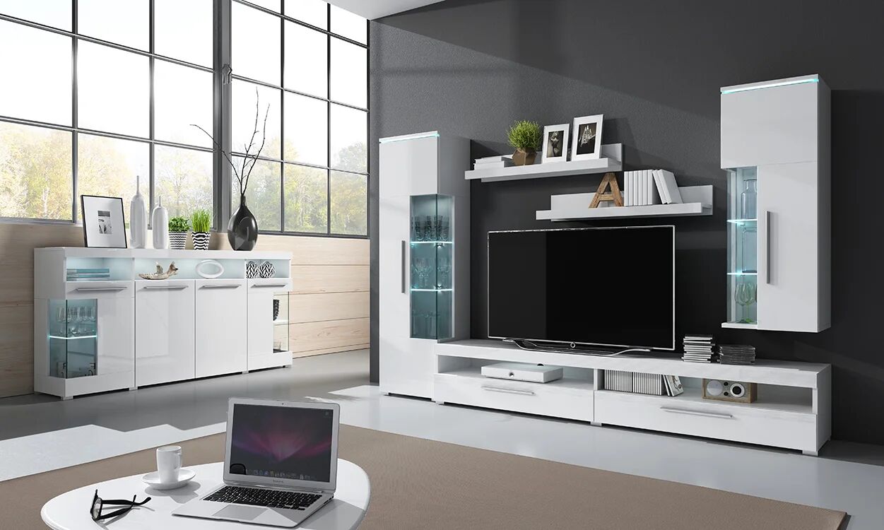 garneroarredamenti Parete attrezzata 275x175h cm soggiorno bianco lucido Frisk