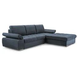 ECKSOFA SANDRO Blau Geflochtener Stoff mit Schlaffunktion