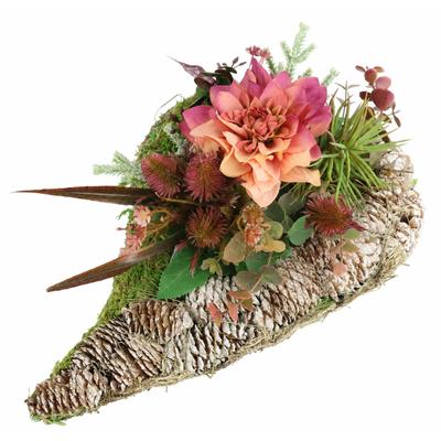 Kunstblume OTTO HOME "Herz Gesteck mit Dahlie in Herz-Pflanzschale", bunt (mauve), B:28cm H:14cm L:22cm, Kunstpflanzen, Herbstdekoration mit Dahlienblüte, Zapfen und Kunstpflanzen
