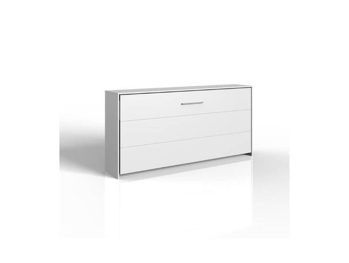 CALICOSY - Lit escamotable horizontal 90x200 avec aménagement de lit - L212 cm - Blanc
